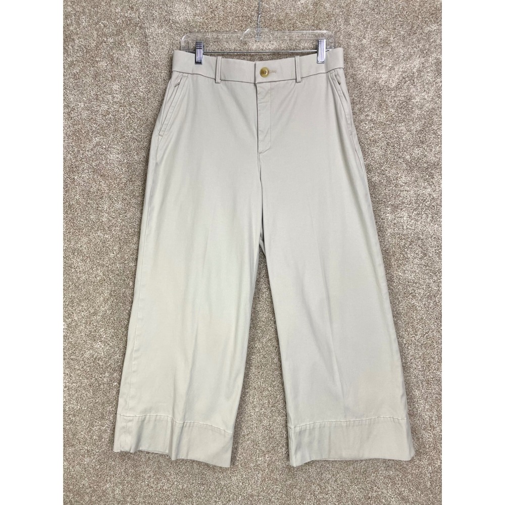 Spanx Stretch Twill Wide Leg Crop Pant Women Large Beige Khaki High Rise Pant